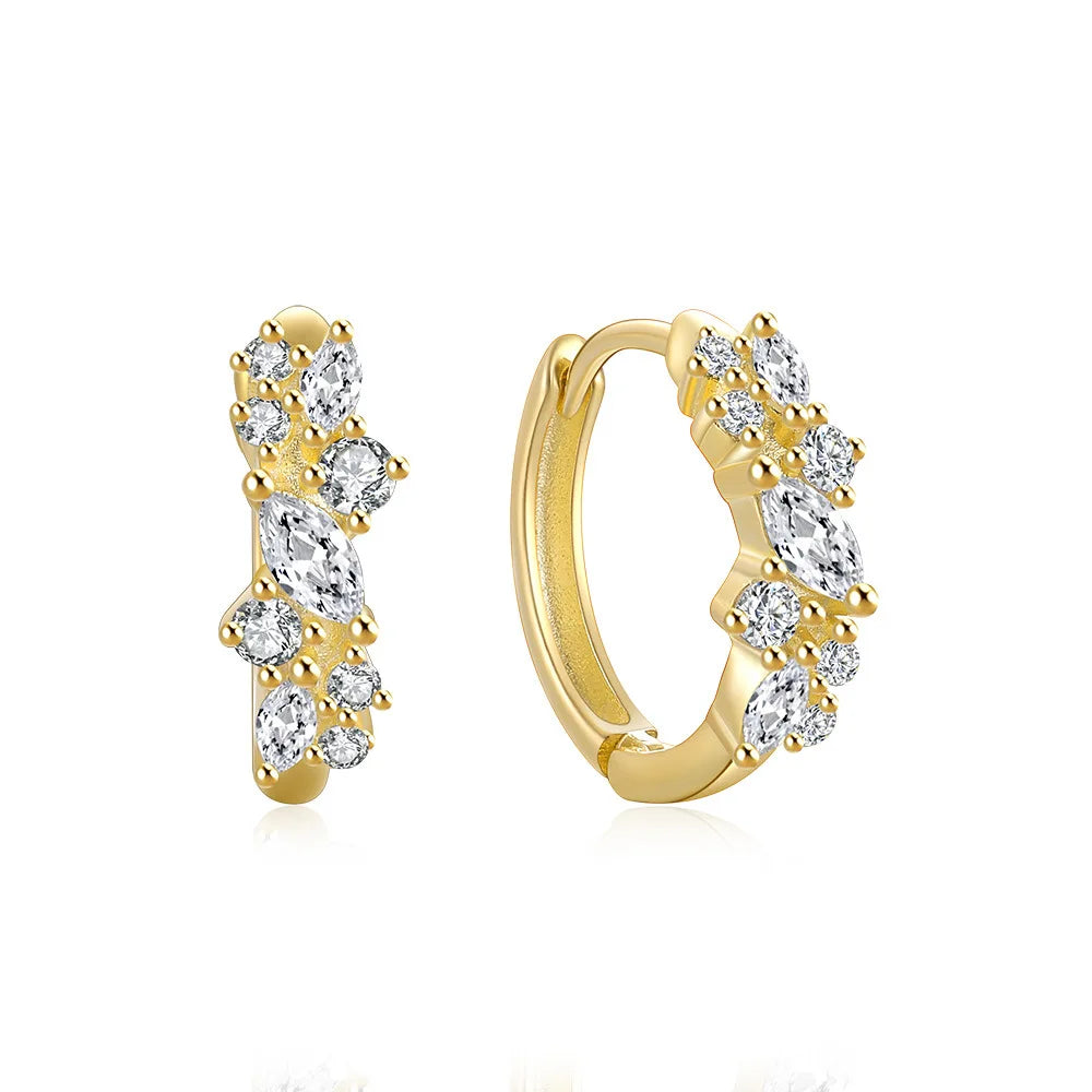 925 Sterling Silver Tufted Zirconia Pave 18K PVD Gold Plated Simple Huggie Earrings Jewelry Wholesale