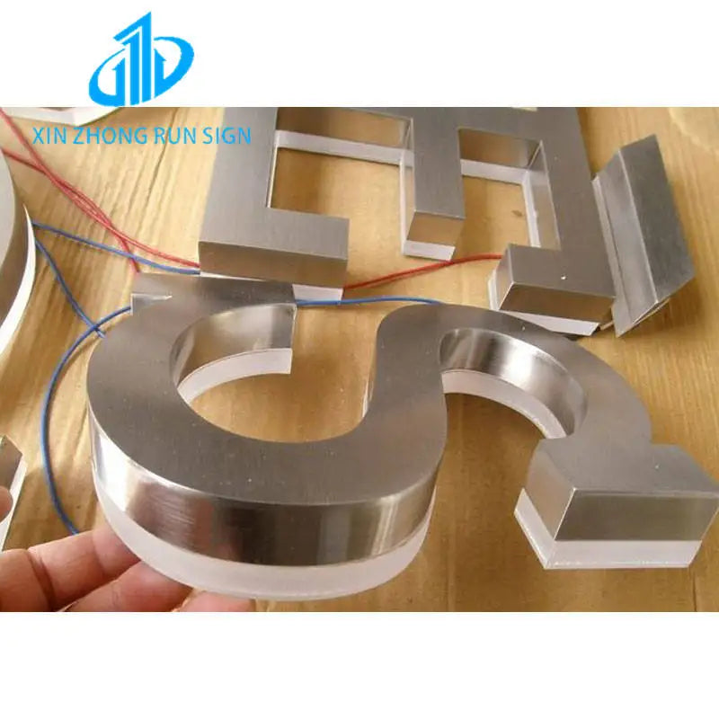 Custom Company Logo 3D Illuminated Eco-friendly Wall-Mounted Stainless Steel Back-Lit LED Strip Light Signage Outdoor 20000