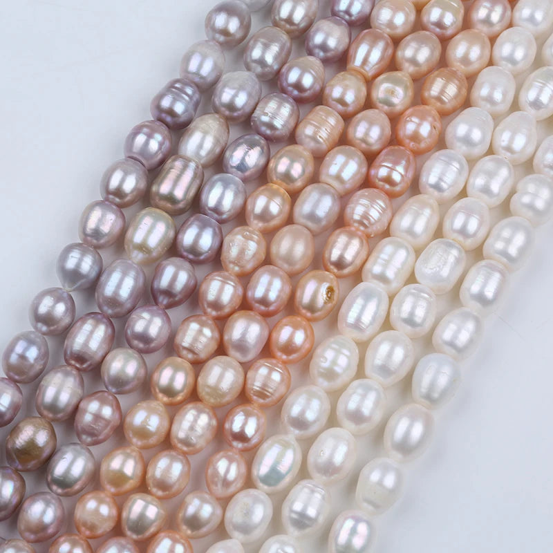 ZHUJI 11-12mm White Pink Purple Rice Shape Natural Freshwater Pearls Strands Loose Colored Pearls for Jewelry Jewelry Making