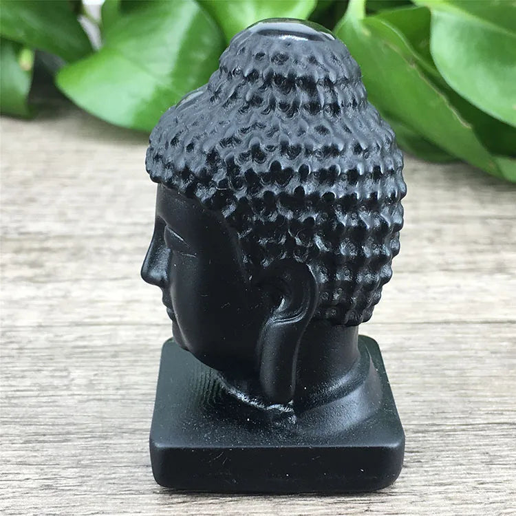 DIY Home Decoration Hand Carved Crystal Animal Natural Golden Sheen Obsidian Buddha Head for Healing Decoration