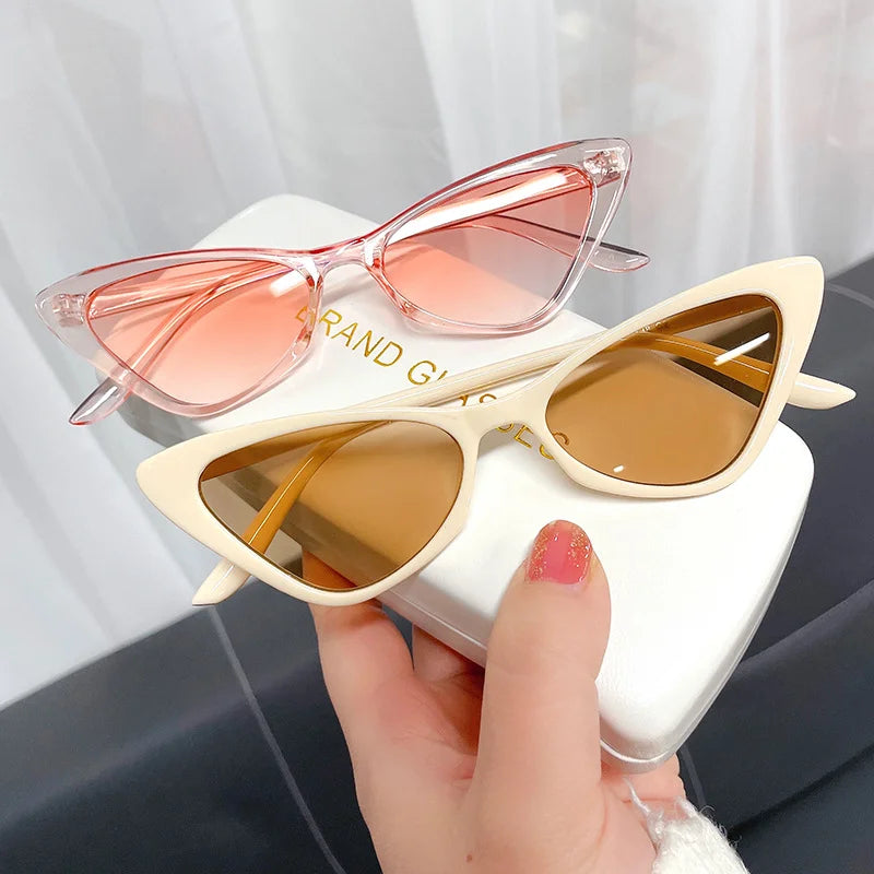 Wholesales New Fashion Small Narrow Triangle Cat Eye Sunglasses UV400 Protection PC Frame for Women