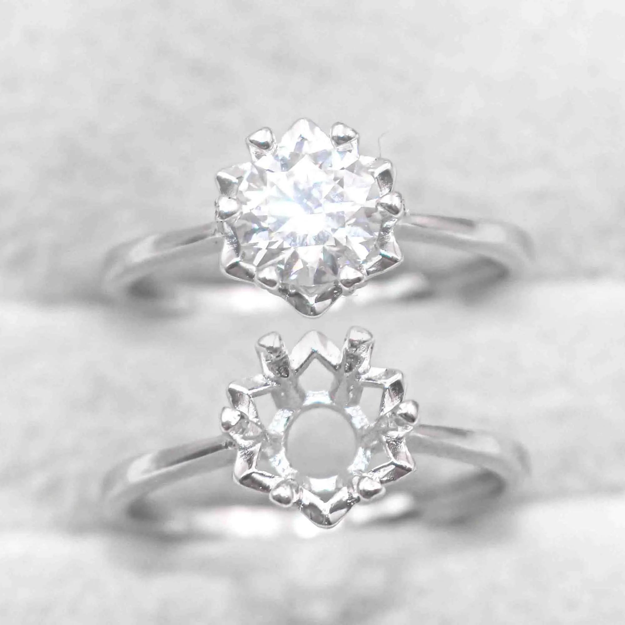 Sterling Silver 6.5mm/1 Carat Semi Mount Ring Frame Blank Moissanite Diamond Setting Base Without Center Stone Inlay for DIY