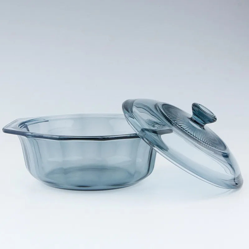 1000mL Glass Round Pot Microwave Oven Lid Thickened Household Kitchen Heating High Temperature Resistant Sustainable Plate Dish