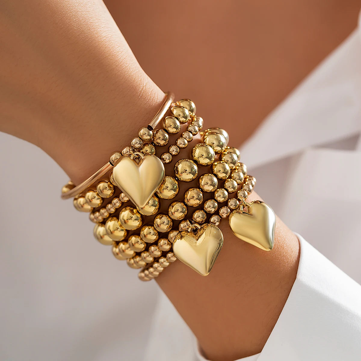 7Pcs/Set INS CCB Beaded Stacked Heart Bracelet for Women Fashion Lady Street Statement Bracelet on Wrist Accessories Party Gifts MegaBDM