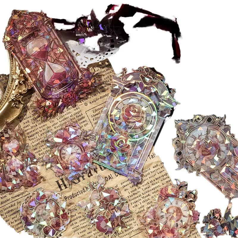 20 Stickers Per Pack Rose and Clock Series Shells Light Clock Theme Handbook Materials 4