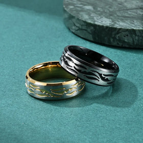 Europe Design Totem Pattern Men Ring Gold Plated Stainless Steel Creative Finger Ring Hip Hop Men's Wave Pattern Jewelry Gift