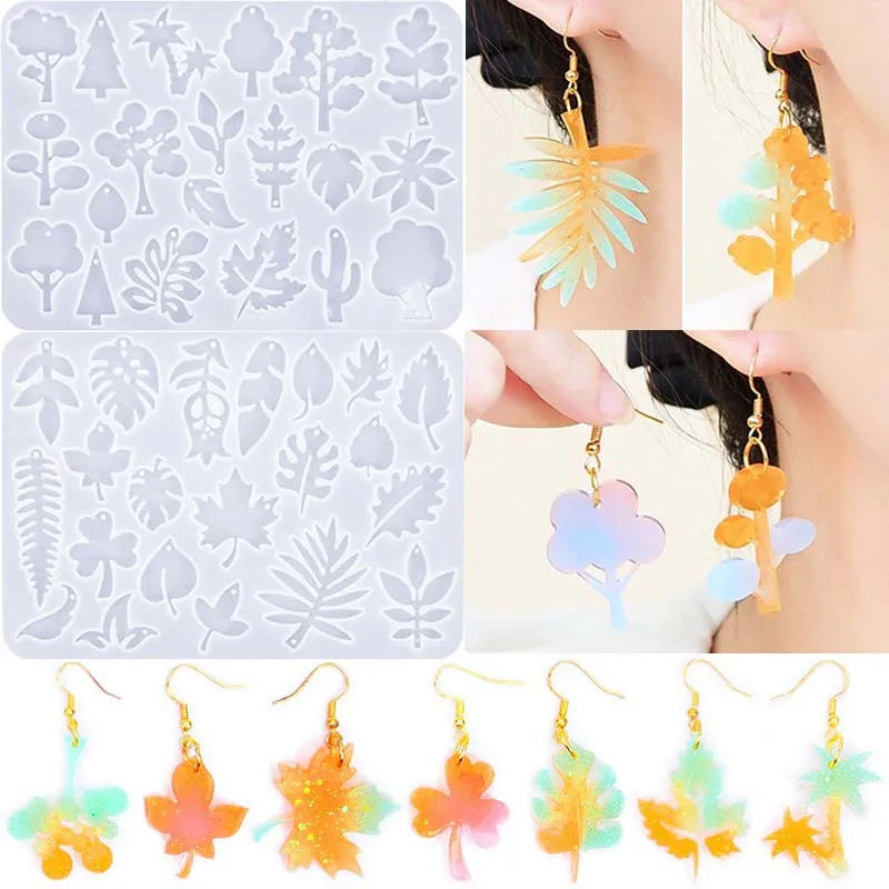 DIY Crystal Drip Gum Leaf Series Earrings Silicone Mold Plant Tree Blossom Earrings Pendant Earrings Jewelry Mold