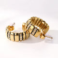18k Stainless Steel Croissant Texture Sculpted Hoop Earrings Zirconia Embellishments C- Shape Hoops