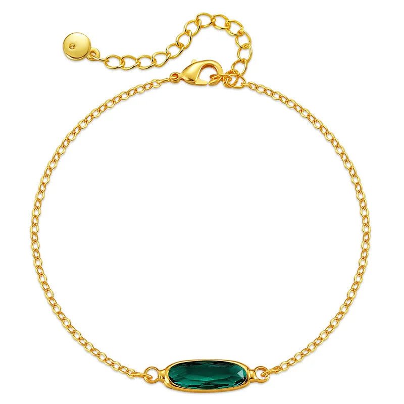 Minimalist Style Copper Plated 18K Gold Glass Diamond Bracelet Fashion Thin Chain Bracelet for Women