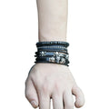 Men's Vintage Skull Beaded Leather Bracelet Set for Wedding Anniversary or Gift Inspired by Christian Religious Symbol