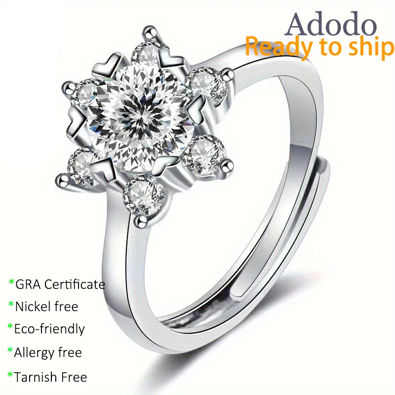 Wholesale Custom Fine Jewelry 1ct Full-Facet Cut Moissanite Snowflake Halo Adjustable Solid 925 Silver Wedding Band Rings