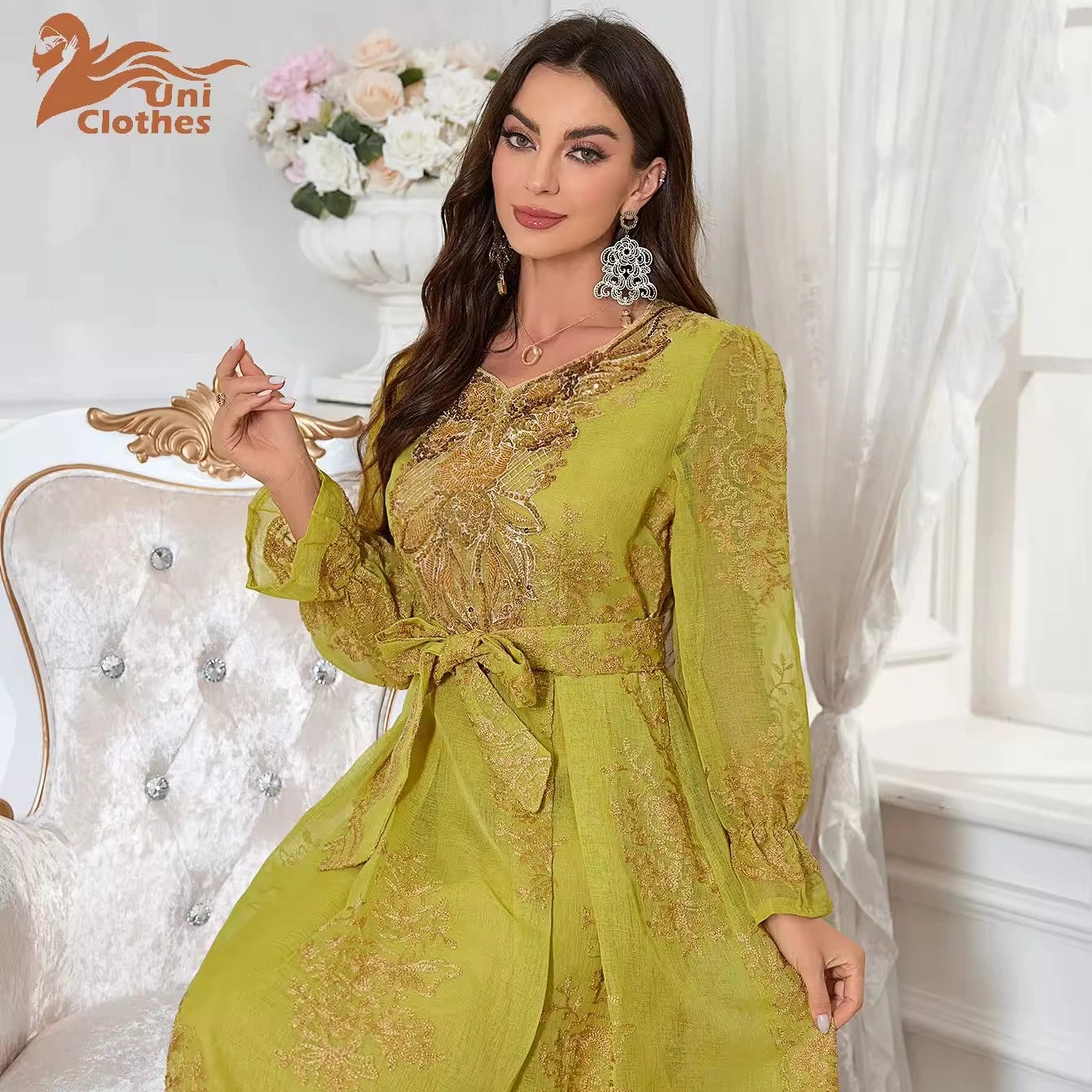 Elegant Slim Abaya Muslim Modest Long Sleeve Muslim Women's Dress