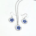 Ivy Personised 925 Sterling Silver Sets Forget Me Not Dried Flower  3pcs Necklace+Earrings+bracelet Sterling Silver 925 Jeweller