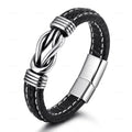 2024 Fashion Brown Black Infinity Knot Leather Wristband Bracelet Stainless Steel Magnetic Clasp Braided Leather Bracelet