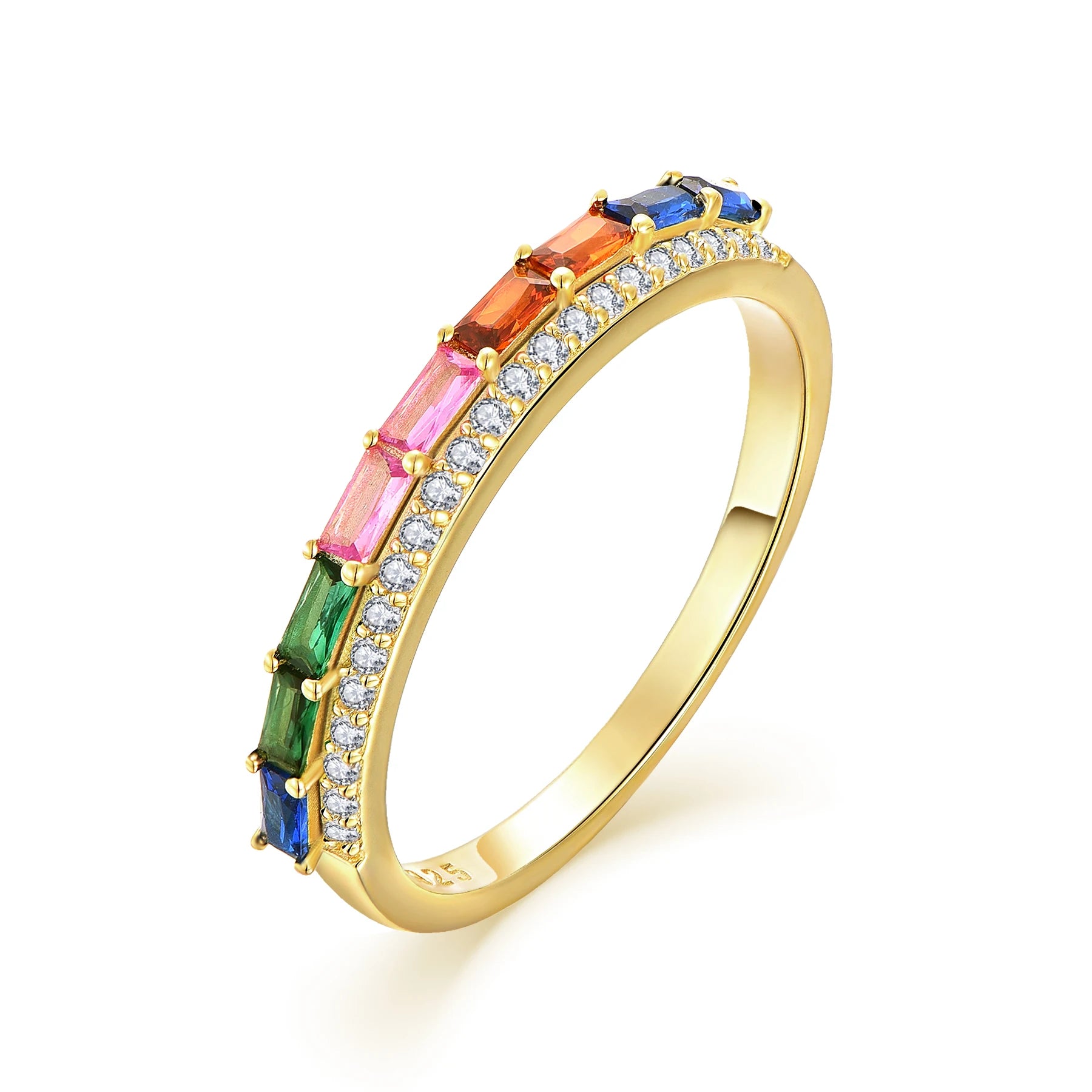 QX Custom OEM 5A Multicolour Cubic Zirconia Engagement 18k Gold Plated Fine Jewelry 925 Silver Wedding Luxury Ring Women