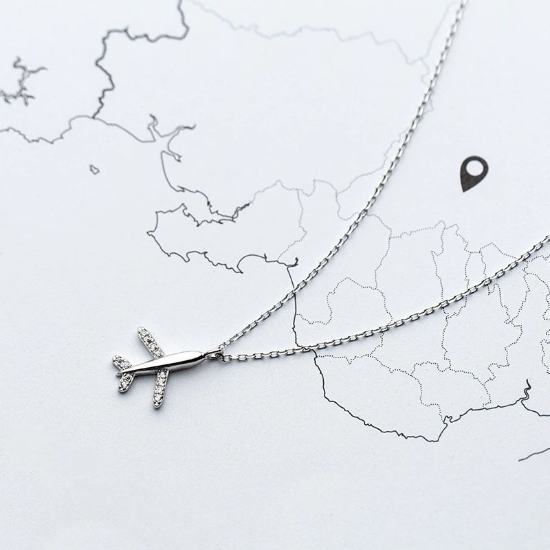 Daidan Necklace Wholesale Epoxy Small Pendant Airplane 925 Silver Jewelry Cute Cubic Zirconia Necklace