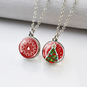 Santa Claus Snowman Christmas Tree Jewelry Glass Ball Crystal Pendant Cute Silver Jewelry Student Christmas Gift Necklace
