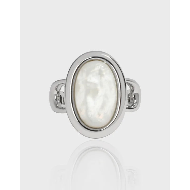 New Europe Style Sterling Silver 925 Rings Big Oval Wide Shell Shape Open Ring Women's Fine Jewelry