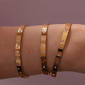 X126 Wholesale PVD Gold Plated Stainless Steel Cuff Bracelet Cubic Zirconia Jewelry Sea Summer Bracelet Bangle Women