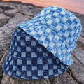 Summer Unisex Stylish Distressed Plaid Denim Bucket Hat Daily Casual Fishing Outdoor Fishermen Caps Visor Travel Comfortable