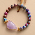 Amethyst Zinc Alloy 14K Gold Plated Punk Trendy Bangle Colorful Beads Elastic Bracelet Customizable Kids Jewelry for Anniversary