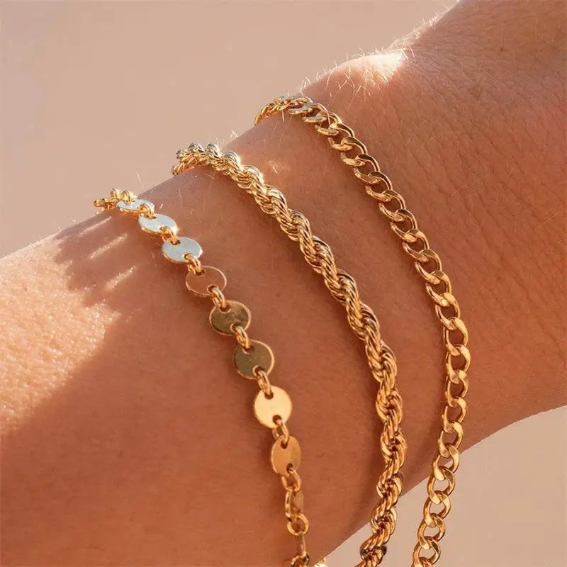 Waterproof 5mm Women Men Miami Cuban Bracelet 18K Gold Plated Stainless Steel Figaro Rope Chain Bracelet