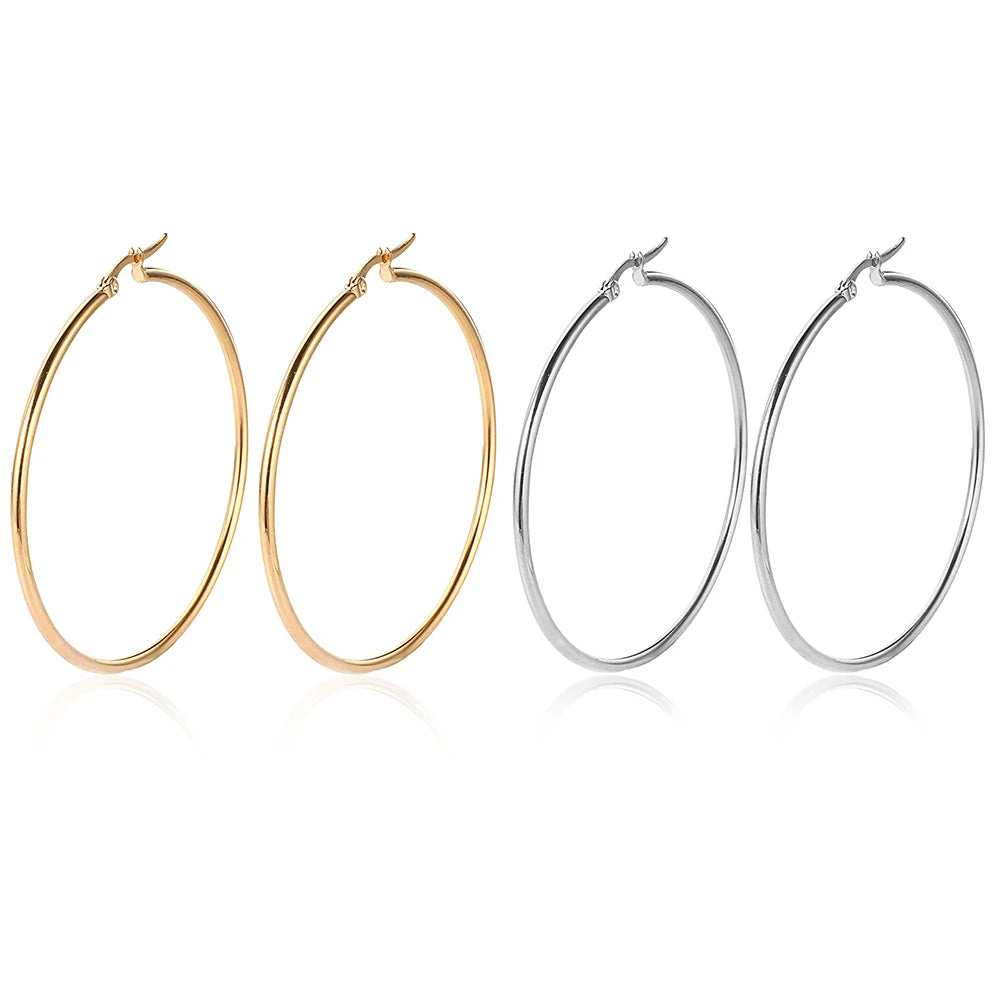Exaggerate Circle 10mm 20mm 80mm Gold Round Loop Earring for Women Ear Ring Brincos Stainless Steel Hoop Earrings