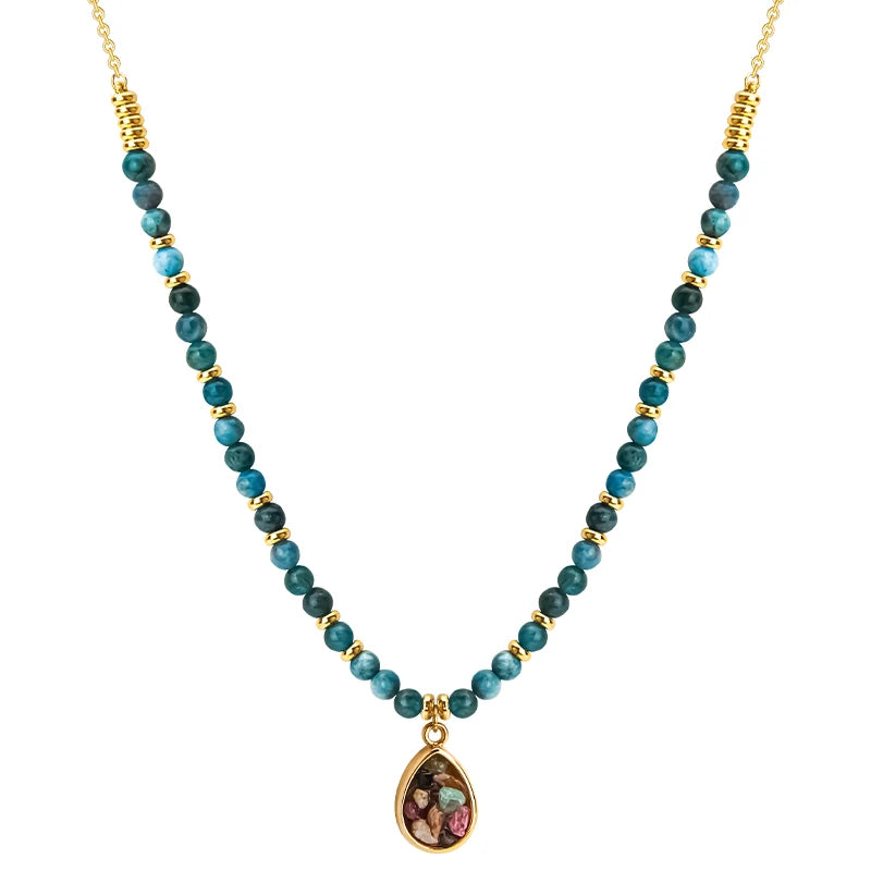 Colorful Semi-precious Stone Drop Pendant Necklace for Women Jewelry 18K Plated Gold Necklaces Wholesale Dropshipping