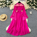 Women's Summer Dress Casual Plus Size Stretch Pleats Print for Spring Elegant Pleated Dress