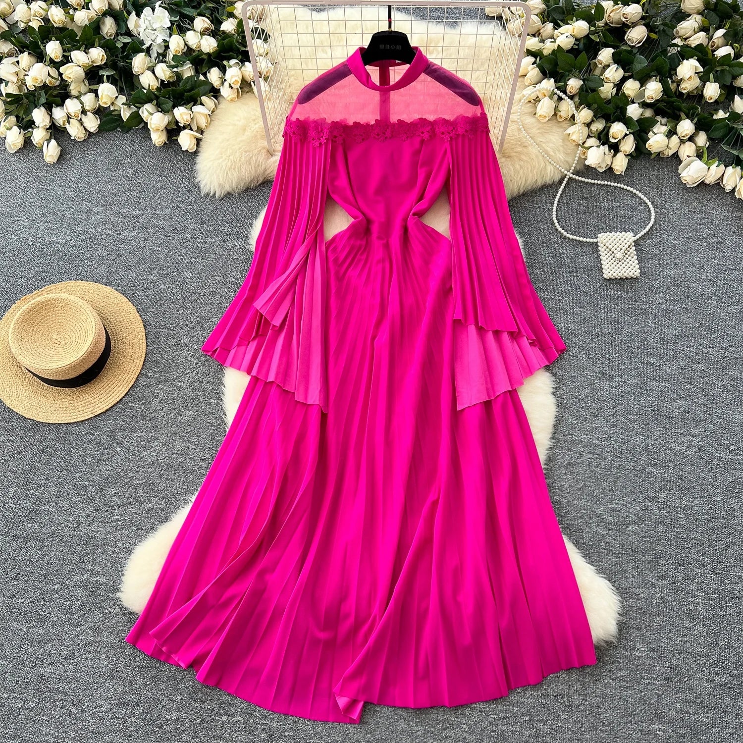 Women's Summer Dress Casual Plus Size Stretch Pleats Print for Spring Elegant Pleated Dress