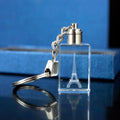 Hot Sell Travel Promotional Gift Crystal 3D Laser Eiffel Tower Cube Keychain LED Keyring