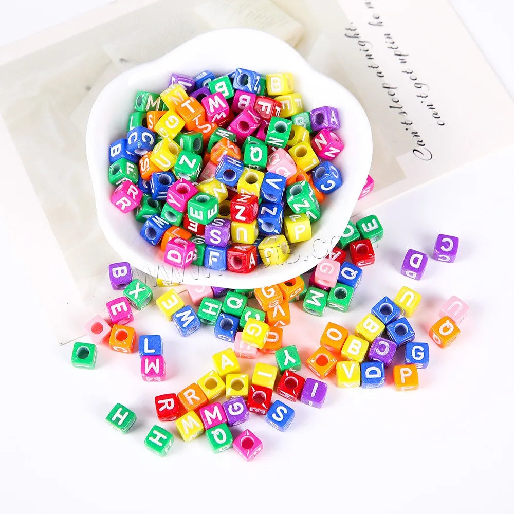 DIY Mixed Colors Cube Enamel Acrylic Alphabet Beads Plastic & Different Size for Choice 1697948