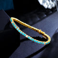 New Fashion 3mm Round Blue Turquoises Stone African Gold Plated Classic Tennis Chain Bracelet for Women Girl Gold Plated Jewelry