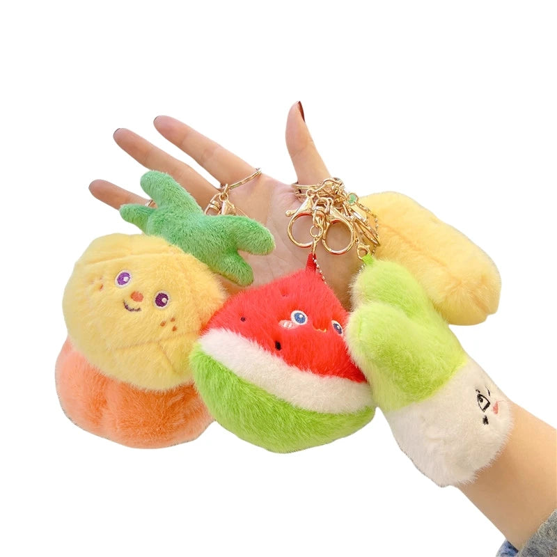Cute Peluches Plush Food Vegetable Fruit Plush Toys Keychain Colorful Stuffed Pumpkin Carrot Mango Pineapple Watermelon Avocado