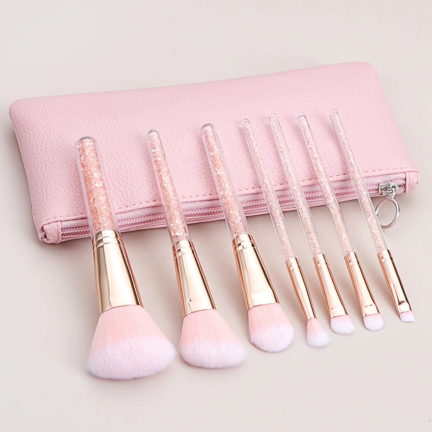 7PCS Professional Glitter Pink Make up Brushes Set Makeup Foundation Powder Eye Makeup Brush Set with PU Cosmetic Bag