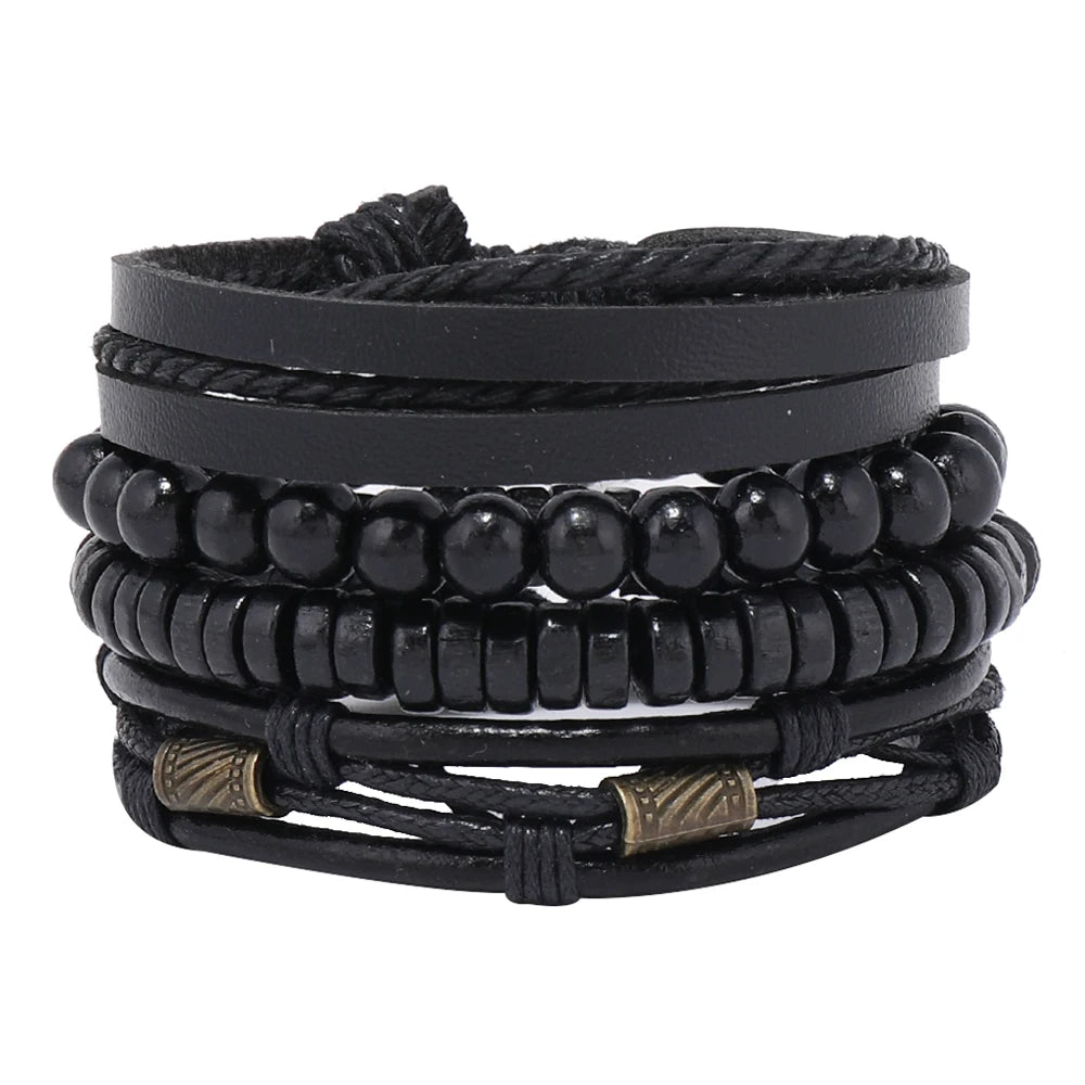 2023 Vintage Leather Multilayer Bracelets Set Wholesale Vintage Fashion Bangles for Men Wove Accessories Jewelry