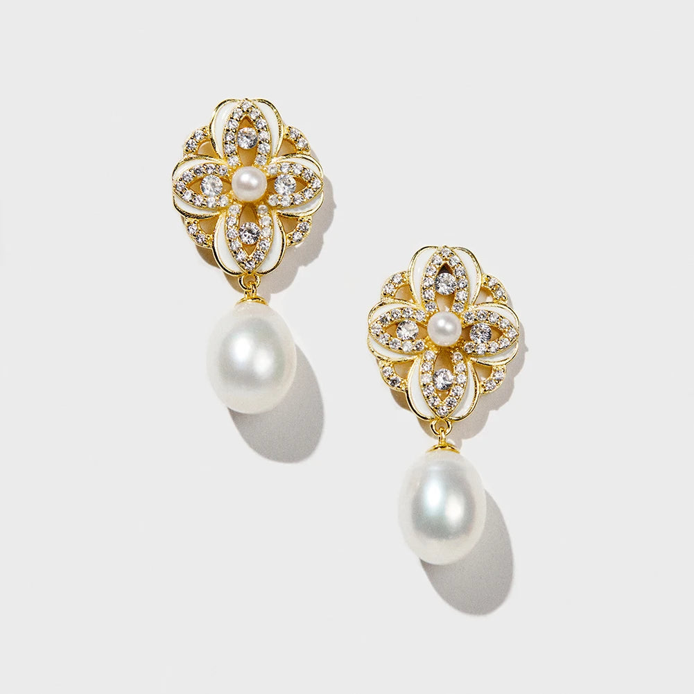 Exquisite Designer 925 Sterling Silver Luxury Retro Drop Pearl Earrings Baroque Big Flower Custom Personalized