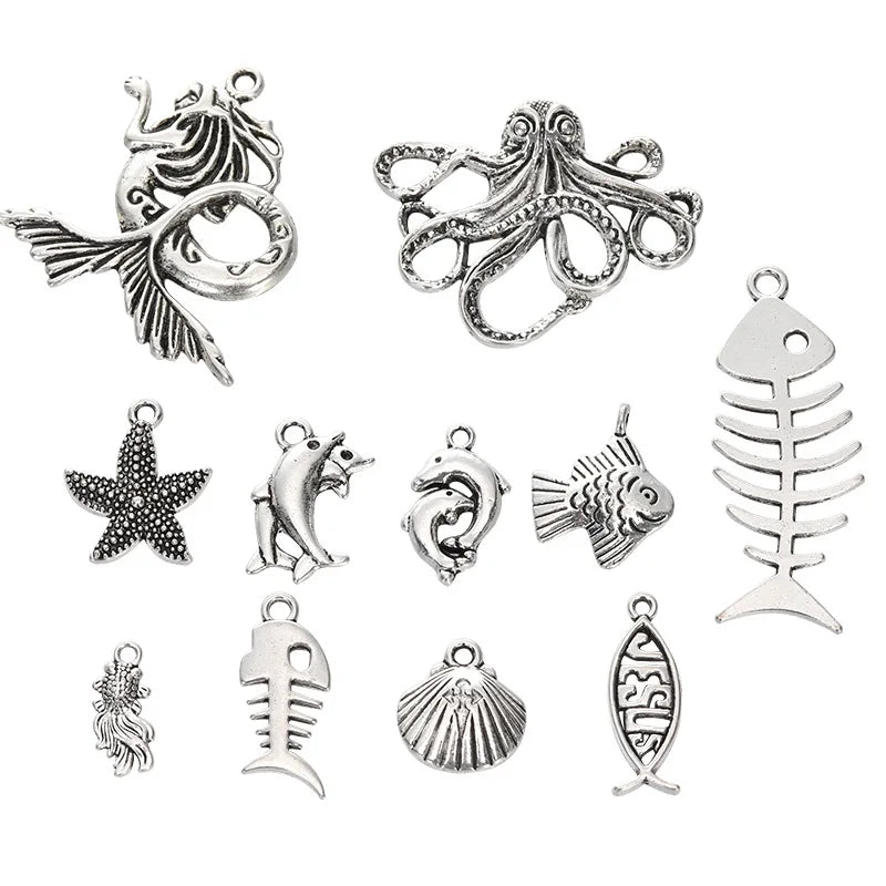 Silver Plated Alloy Pendant Mermaid Octopus Charms for Necklace Bracelet Jewelry Making