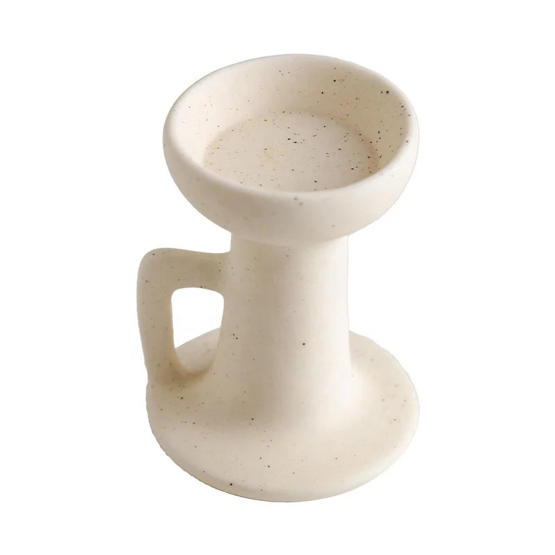 Minimalist White and Beige Ceramic Candle Holder With Handle Custom Tealight Candlestick Home Decoration