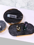 Luxury Natural Marble Serving Tray with Golden Metal Handles Classic Design Glossy Finish Floor Type Jewelry Storage Tray