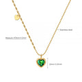 European American Classic Emerald Zircon Heart Green Love Shape Pendant Necklace 316L Stainless Steel 18K Gold Plated Gift