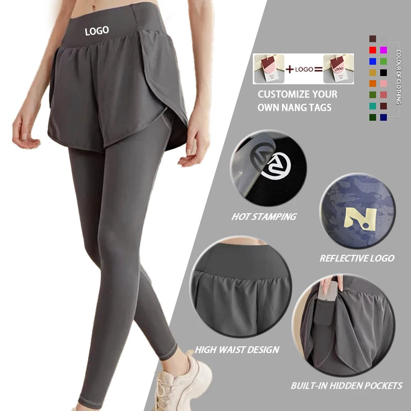 Tight Legging Short Pants Double Layer High Waisted Legging with Pocket New Fashion Gymwear Biker Running Trending Female 2 in 1