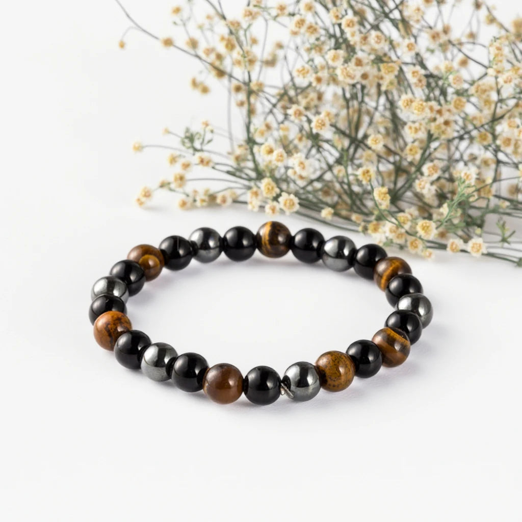 Handmade Mens Natural Stone Beaded Bracelet Fashion Lava Rock Wristband with Crystal Energy Healing Jewelry Beaded Bangles
