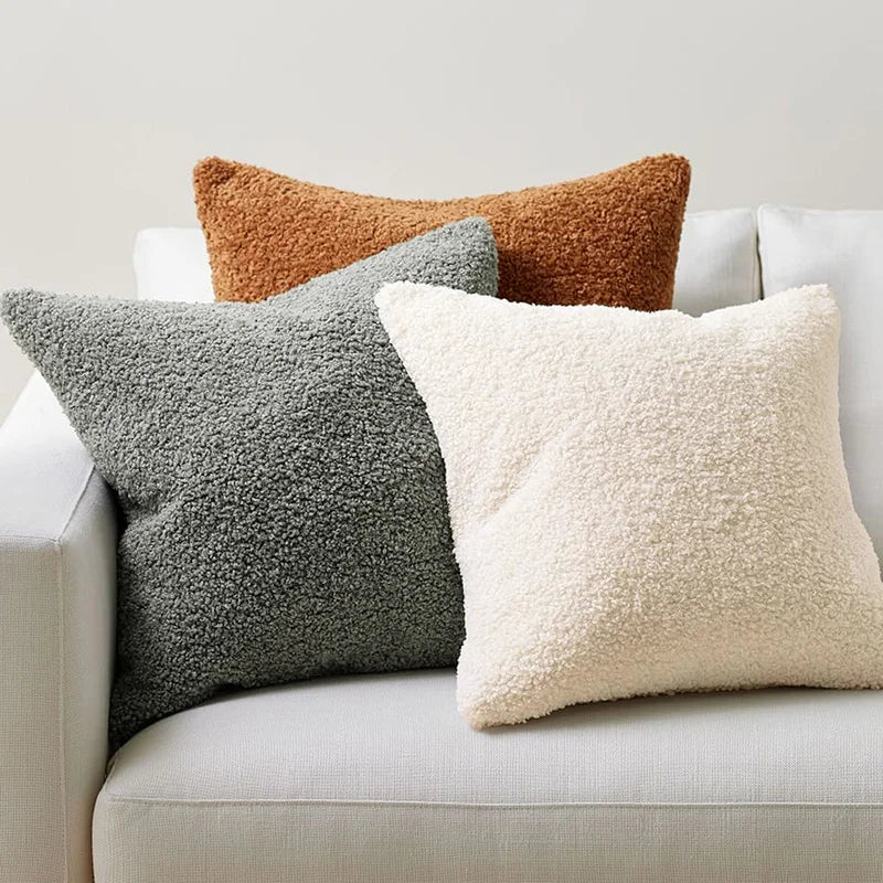 Esty Fashion 18x18 Inch Solid Faux Teddy Fur Boucle Cushion Covers Pillowcase Decorative Home Sofa Lumbar Couch Hotel Polyester