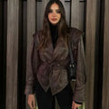 Women's Vintage Long Sleeve PU Jacket 2024 Hot Sale Loose Fit Autumn Winter Versatile Clothing