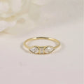 Symmetrical Aesthetics 14K Gold Three Stone Bezel Setting Pear & Baguette Lab Grown Diamond Dainty Ring for Wedding Engagement