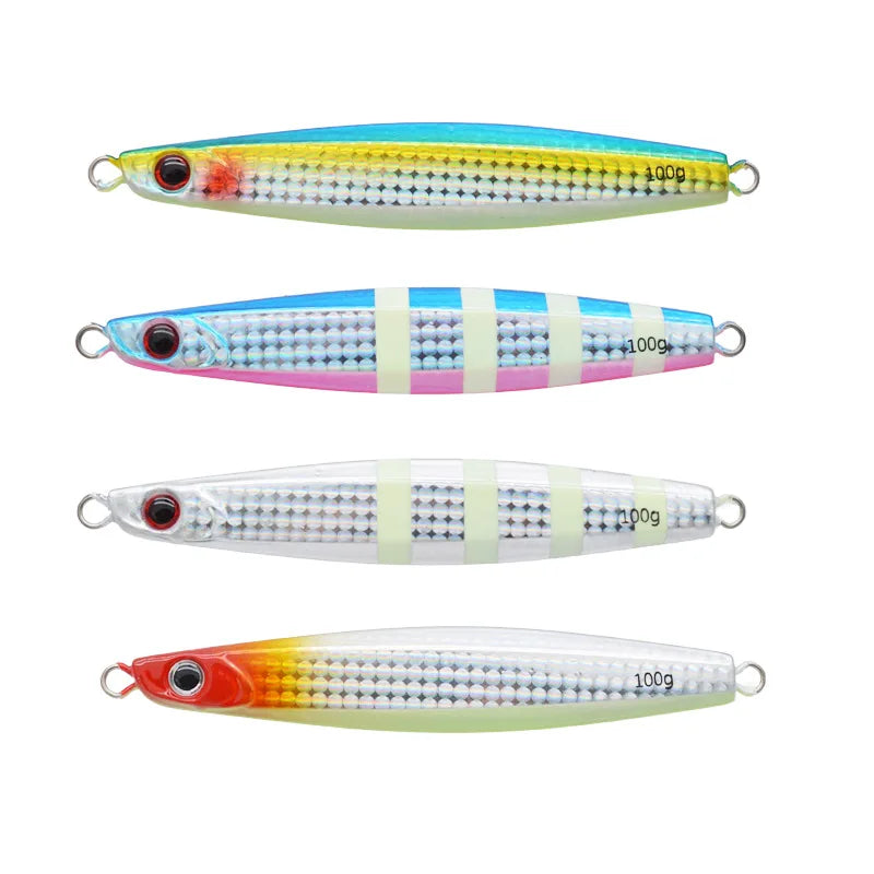 New Design Metal Fishing Lures 100g 4 Colors Luminous Lead Jigging Baits