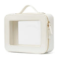 Wholesale Custom Logo Simple PVC Transparent Clear Zipper Makeup Bag PU Leather Letter Patches Travel Cosmetic Bag