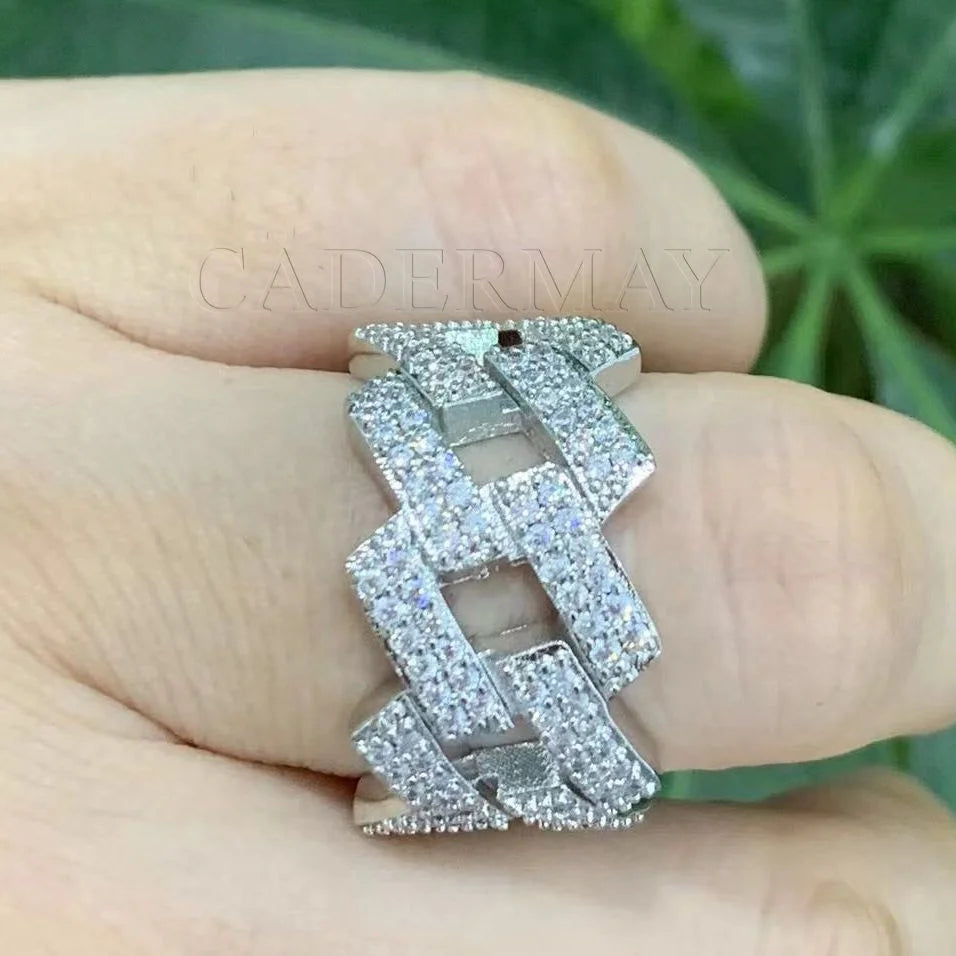 D VVS Synthetic Moissanite Diamond Eternity Ring Band 14mm S925 10k 14k 18k Ring Hip Hop Gemstone Engagement Wedding Ring