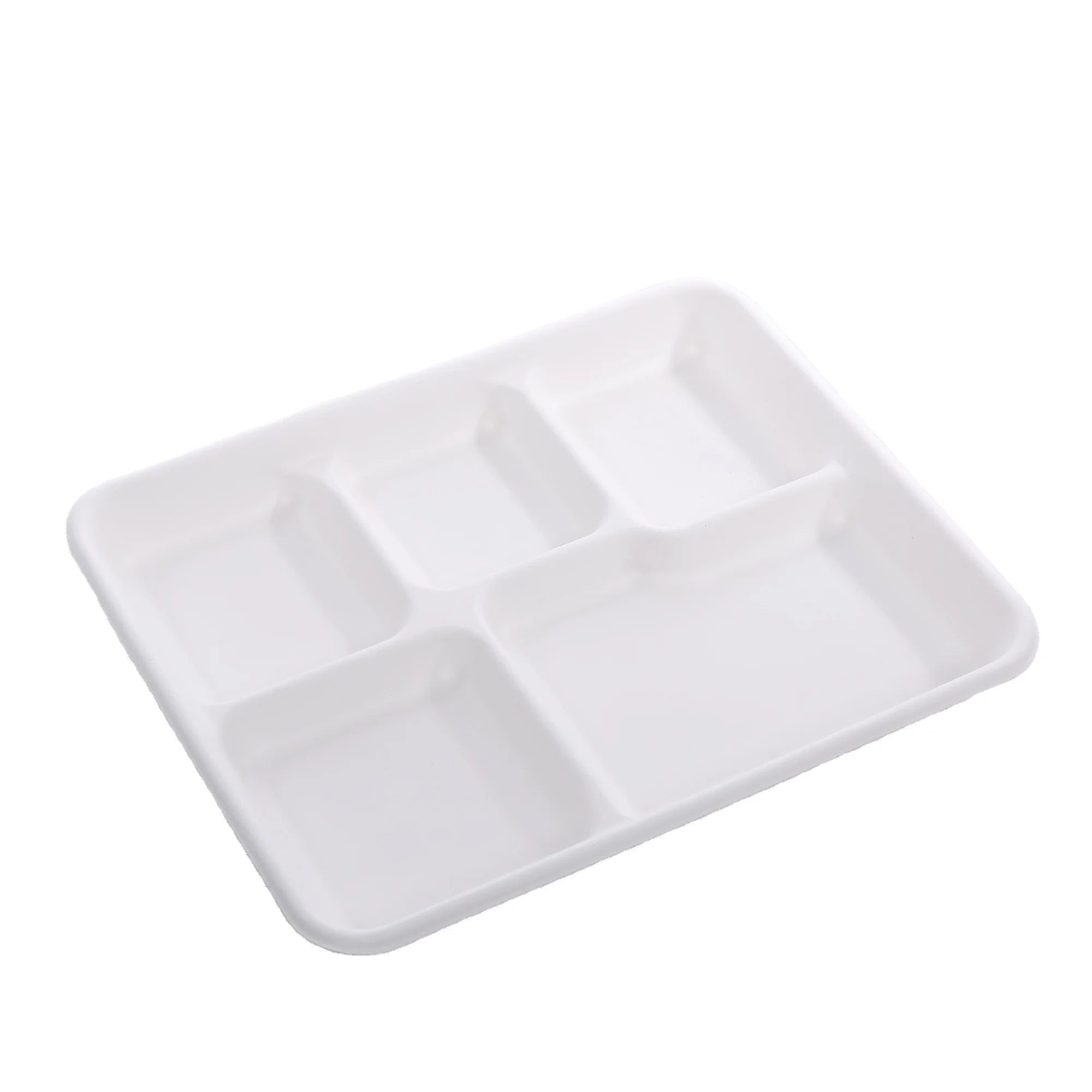 BioKing Sugarcane Pulp Disposable 5-Compartment Food Tray Biodegradable and Compostable Bagasse Serving Tray